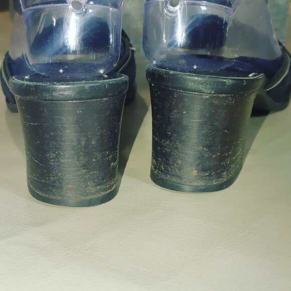 Coach Black Leather Size 7.5 Block Heels Slip On Mules Loafers Iris Suede Square - Picture 10 of 14